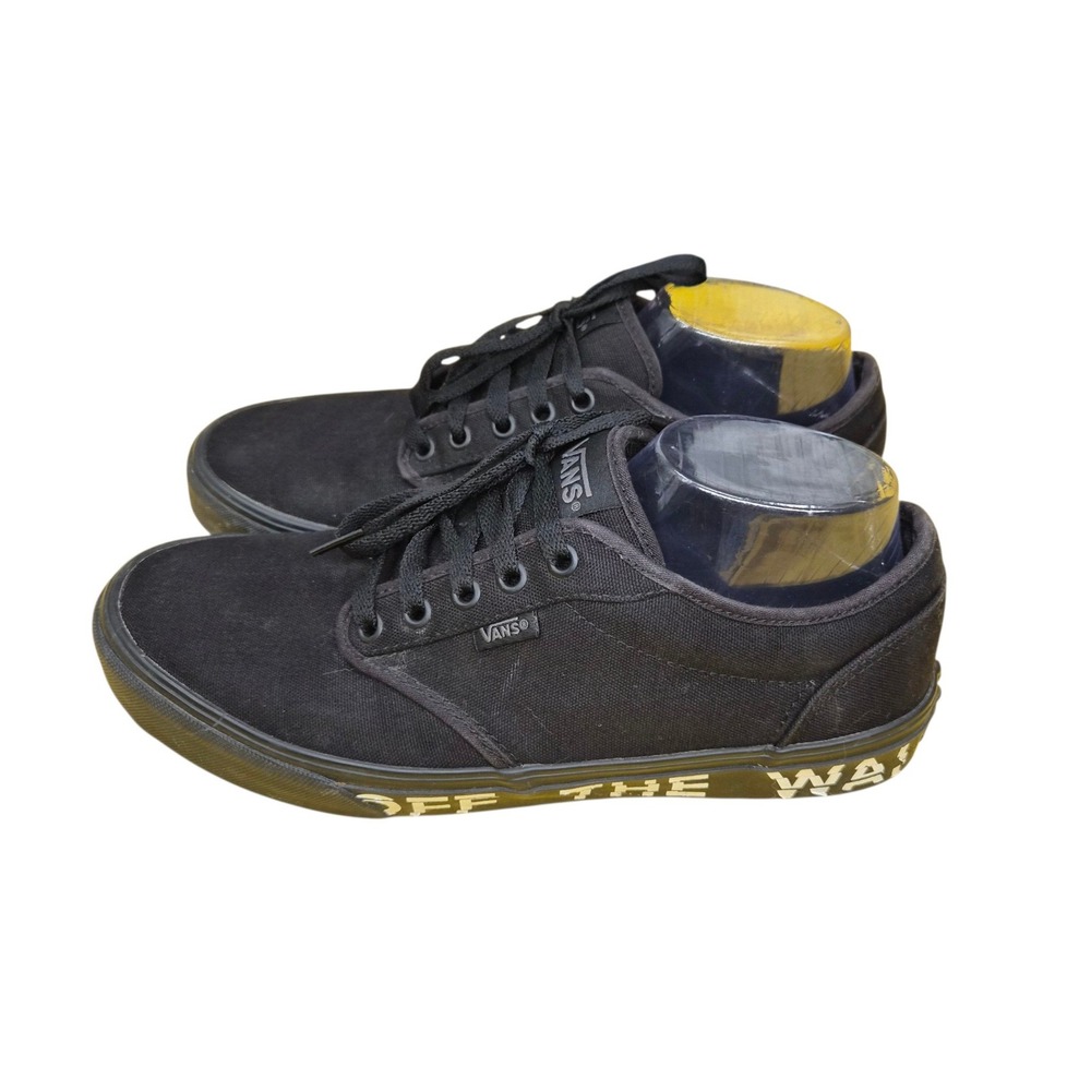 Vans Atwood Mens 10 Black Canvas Low Top Skate Shoes Off The Wall Graphic Sole